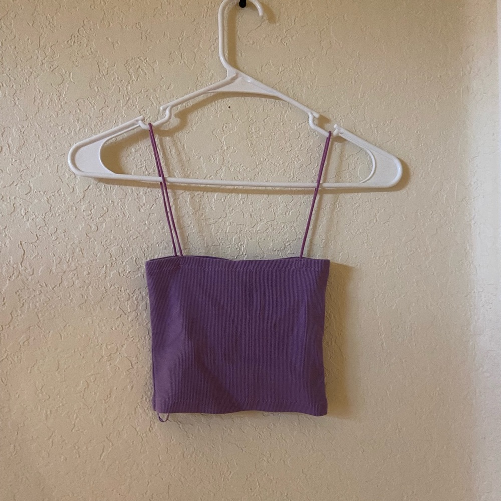 Zara Purple Lilac Ribbed Square Cut Crop top